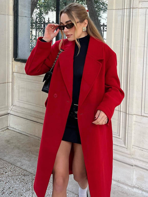 Women's warm loose double-breasted long coat