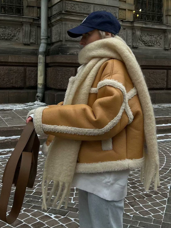 Women's warm loose lambswool plush jacket