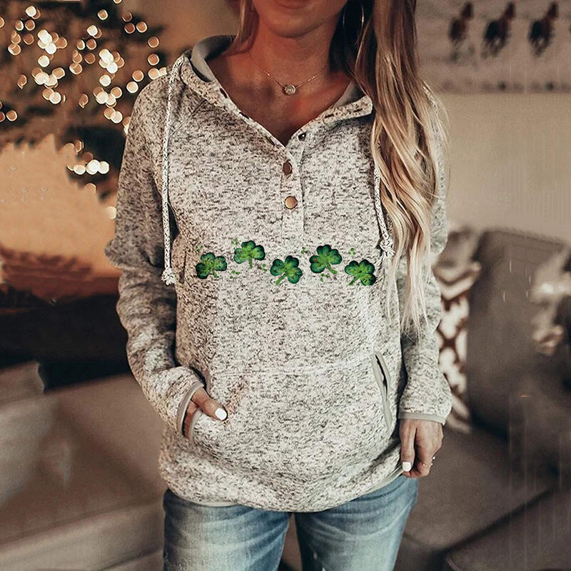 Women's St. Patrick's Irish Day Hooded Buttoned Long Sleeve Sweatshirt Pattern4