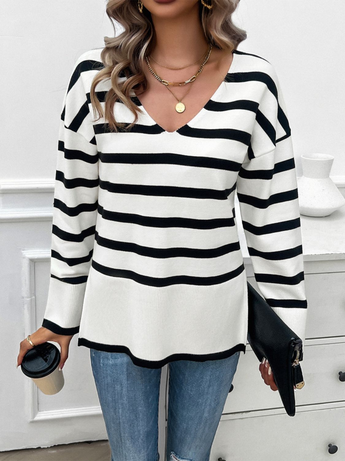 Striped V-Neck Sweater