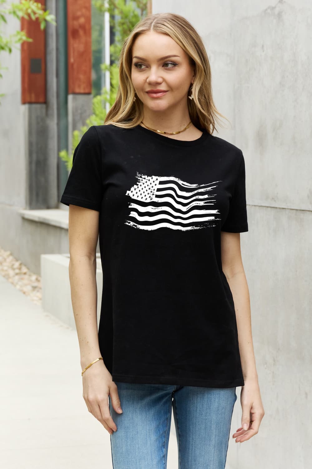 Simply Love Full Size US Flag Graphic Cotton Tee Black