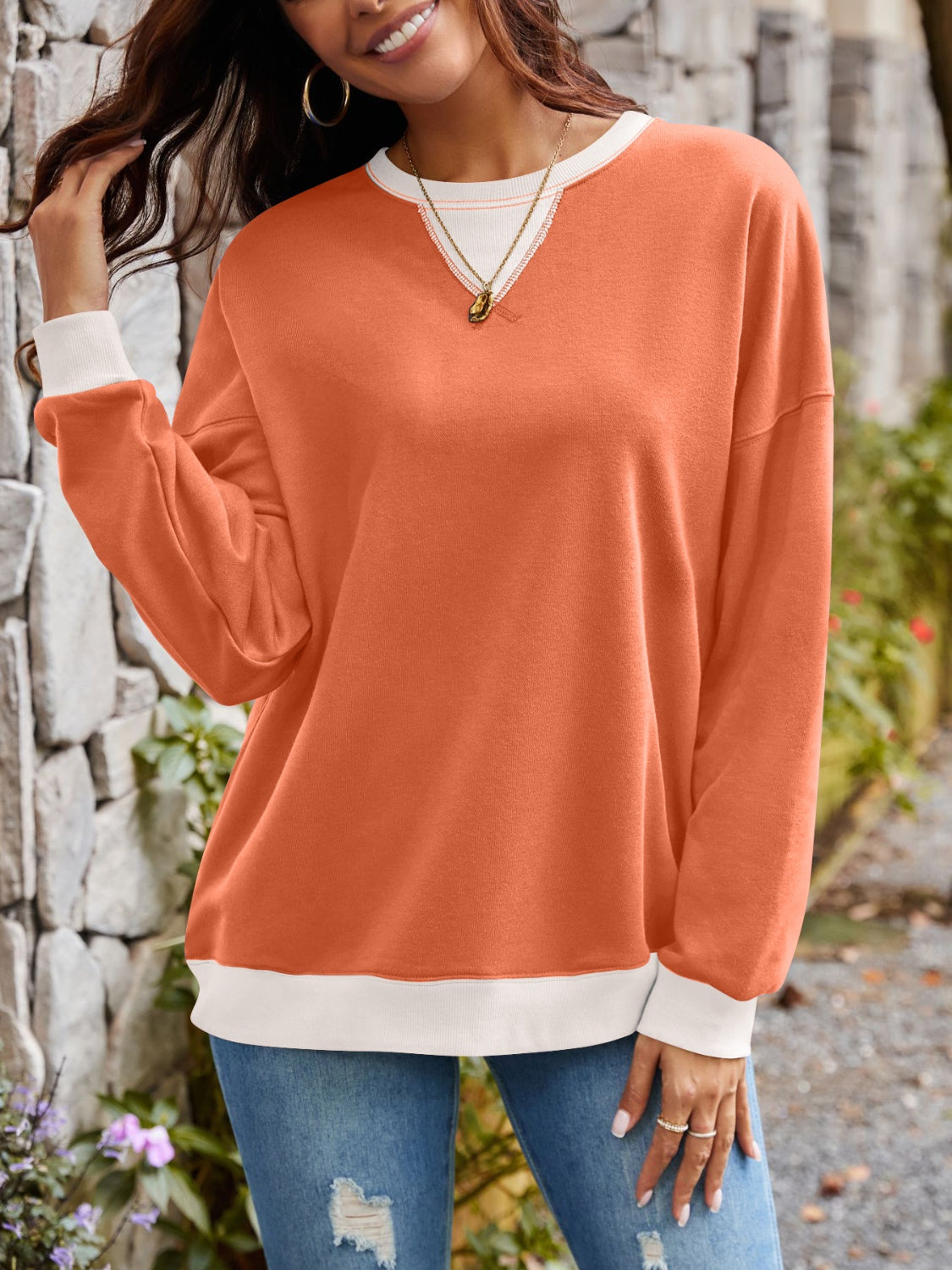 Women's Contrast Long Sleeve Sweatshirt