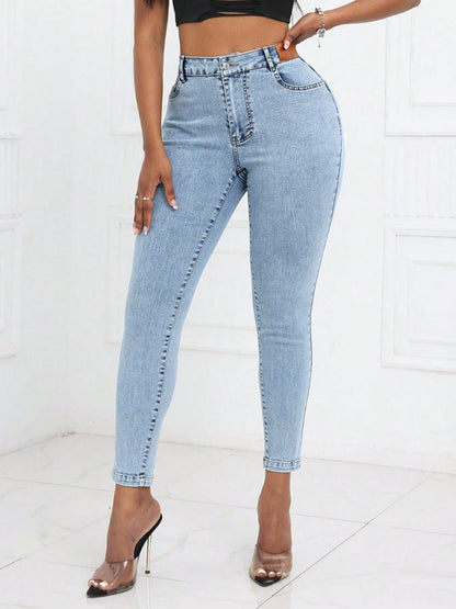 High Waist Skinny Jeans with Pockets Light