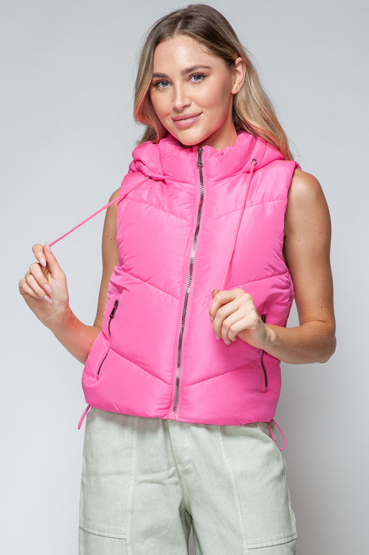 Snobbish Zip Up Quilted Hooded Vest Pink