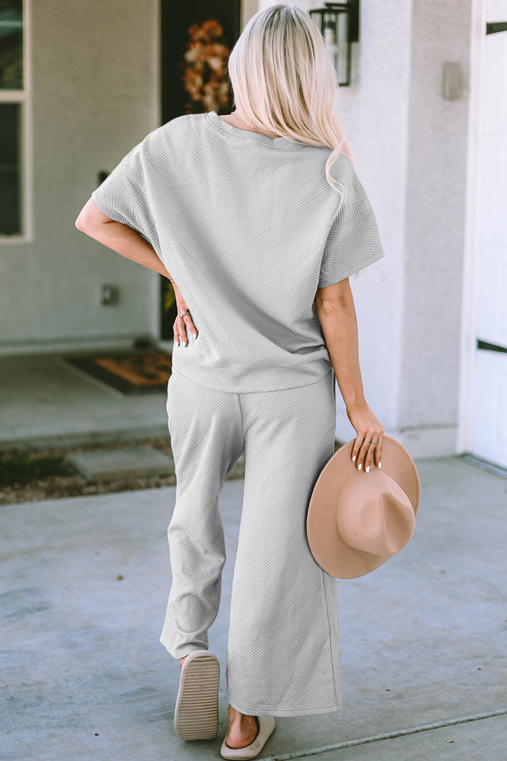 Textured Drawstring Waistband Pants and Top Set