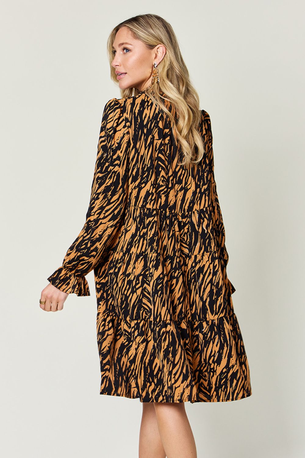 Printed Ruffle Hem Long Sleeve Dress