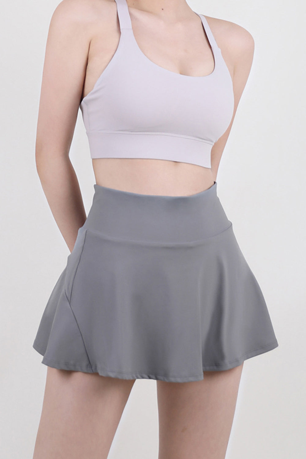 High Waist Pleated Active Skirt Dark Gray