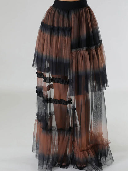 Contrast High Waist Maxi Skirt Chocolate