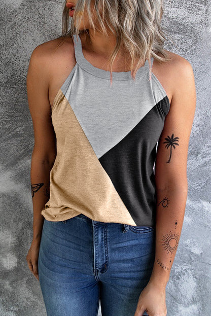 Color Block Grecian Neck Tank Tan