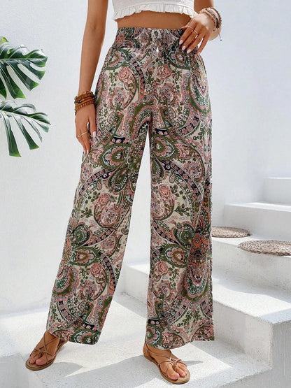 Tie Waist Printed Wide Leg Pants