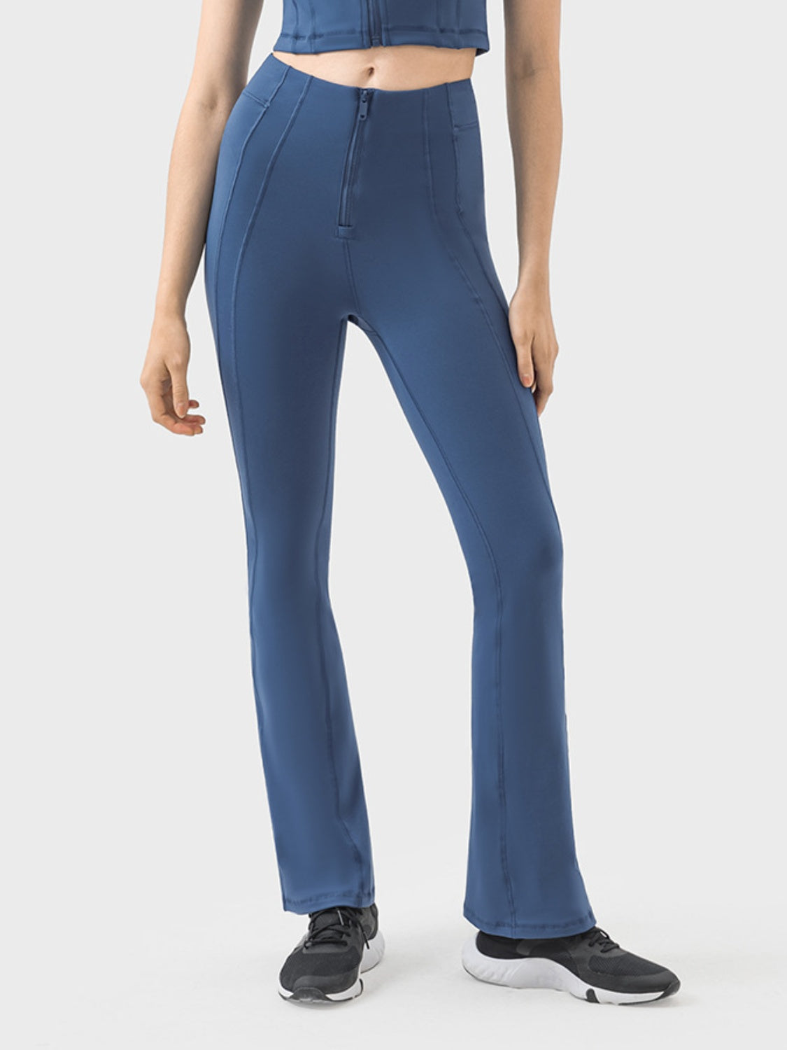 Zipper Detail High Waist Active Pants Dark Blue