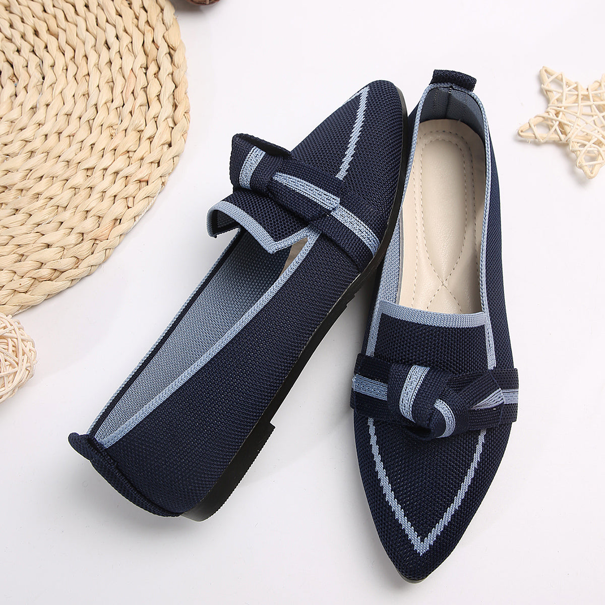 Pointed-Toe Loafers with Bow Detail