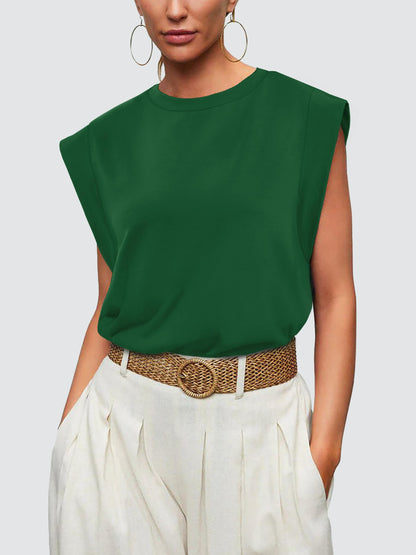 Classic Round Neck Cap Sleeve Top