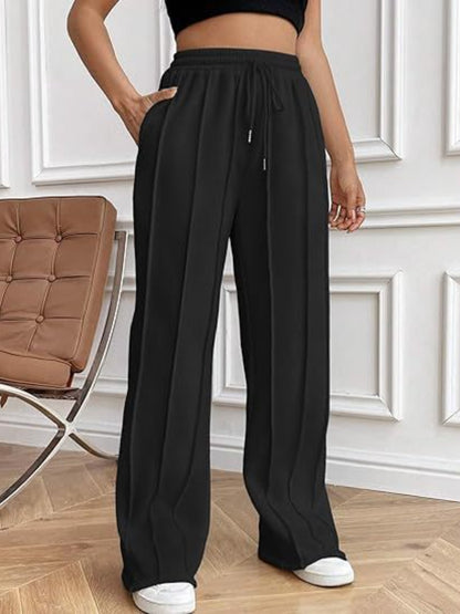 Drawstring Wide Leg Pants with Pockets Black