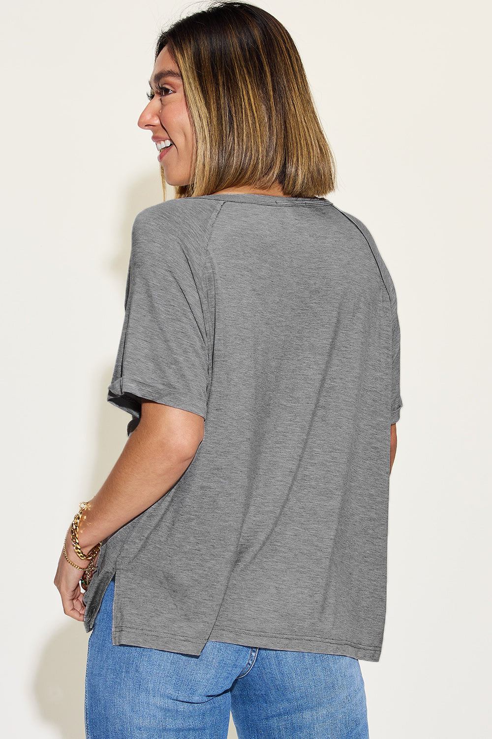 Super Soft Bamboo Tee with Slit V-Neck