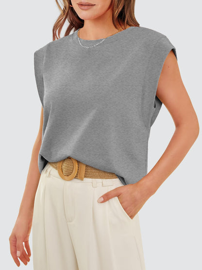 Classic Round Neck Cap Sleeve Top Heather Gray