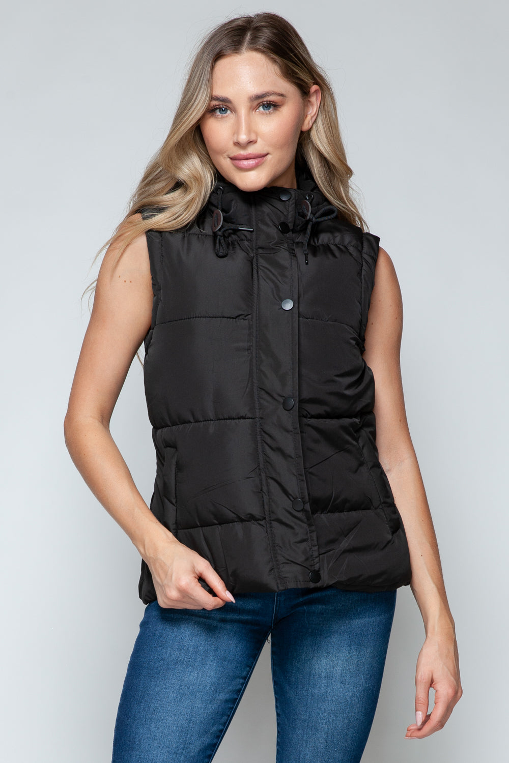 Snobbish Snap and Zip Closure Hooded Vest Midnight Black