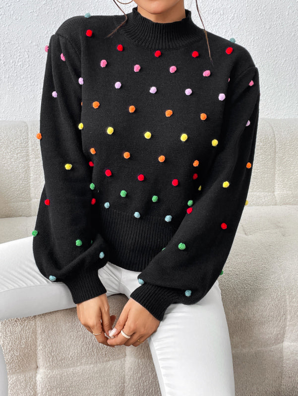 Women's Color Beaded Women's Knitwear Women's Fashion Sweater Black