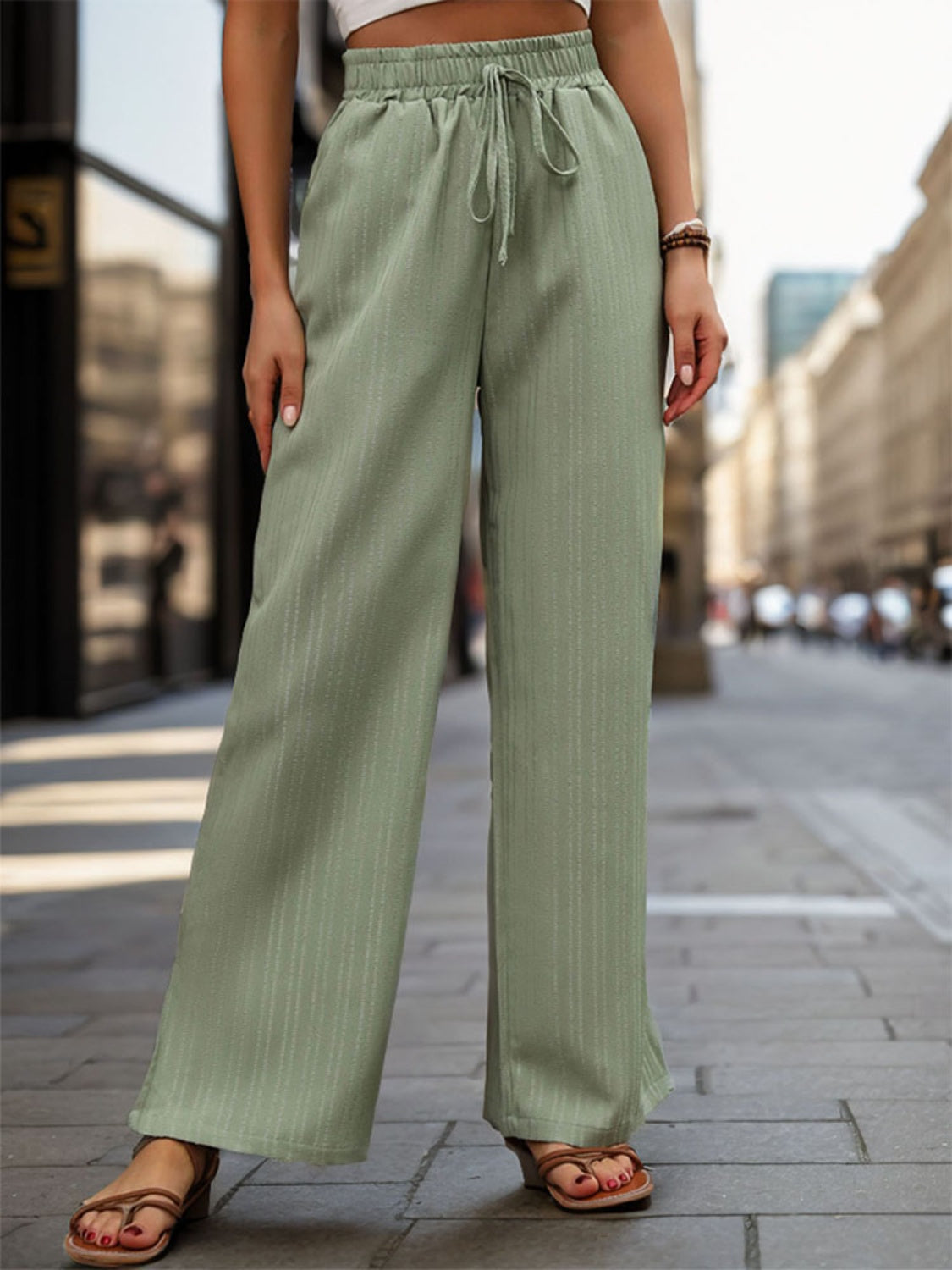 High Waist Wide Leg Pants Sage