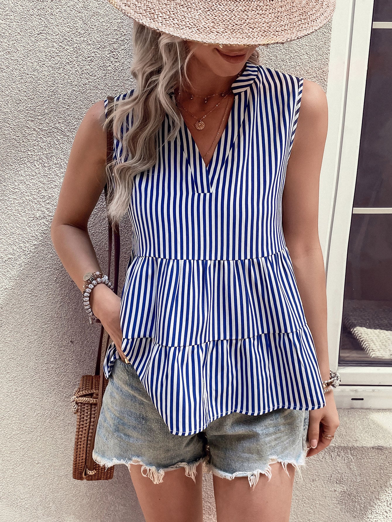 Tiered V-Neck Sleeveless Tank