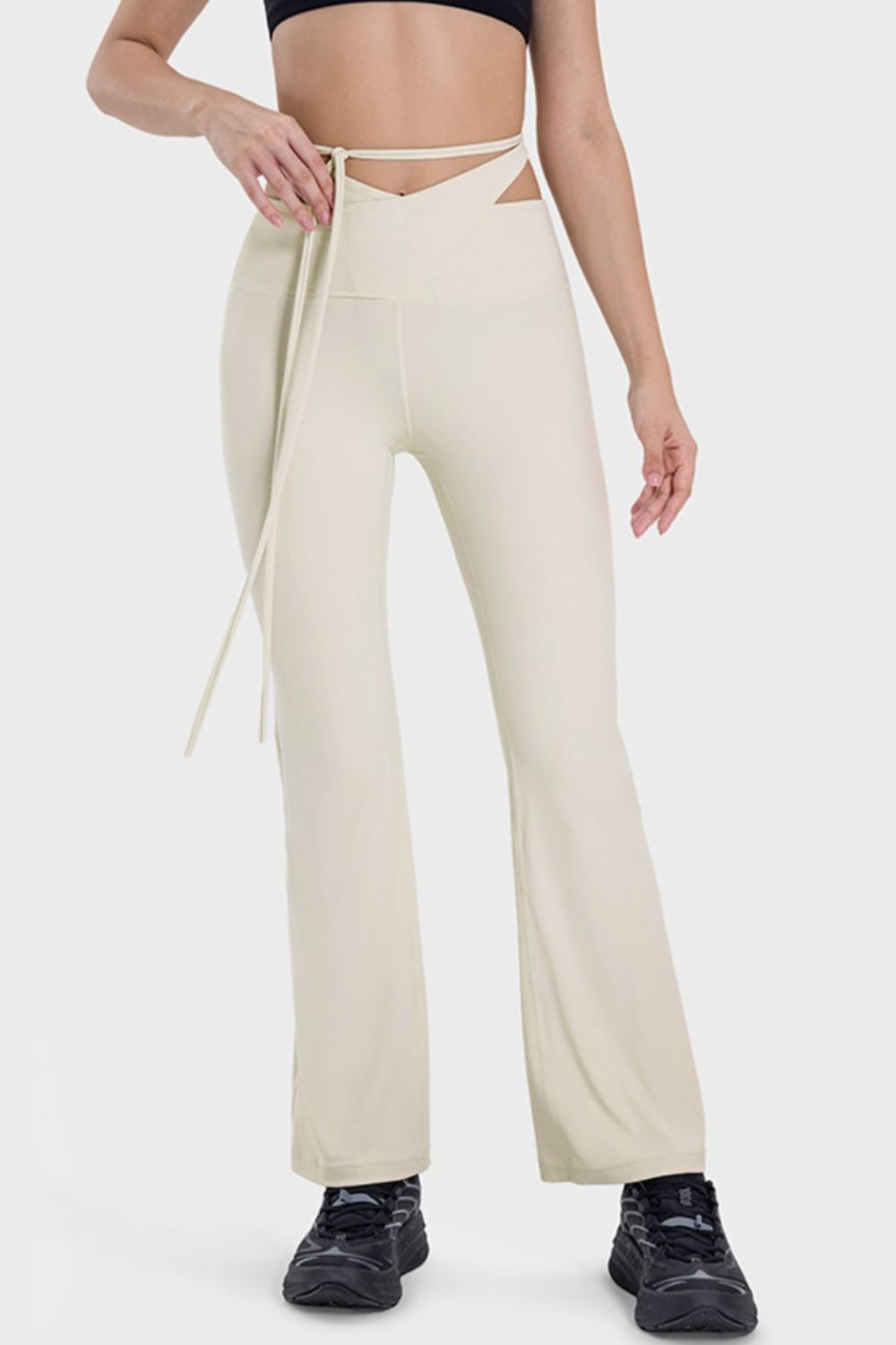 Tied Mid-Rise Waist Active Pants Beige