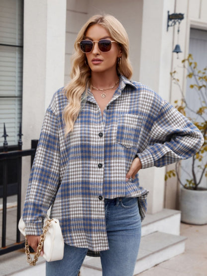 Stretchy Plaid Button-Down Shirt