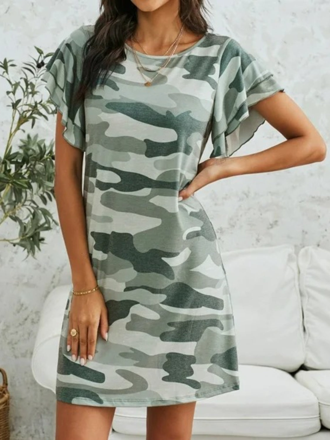 Casual Camouflage Mini Dress