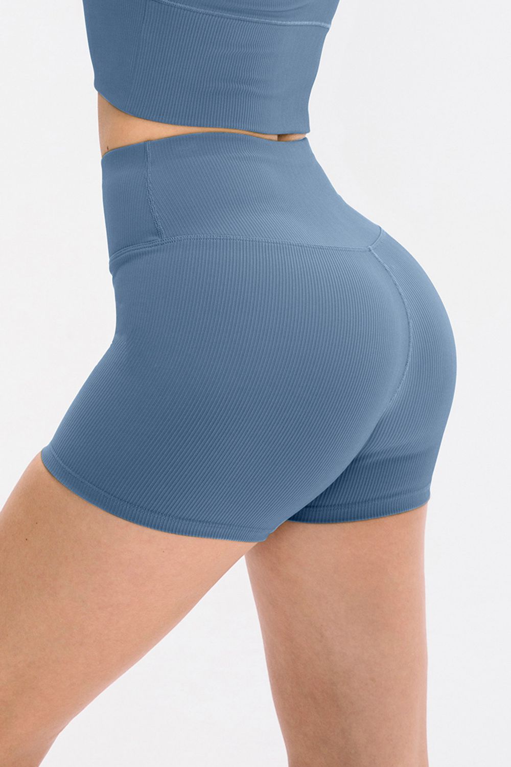 Slim Fit Wide Waistband Sports Shorts Light Blue