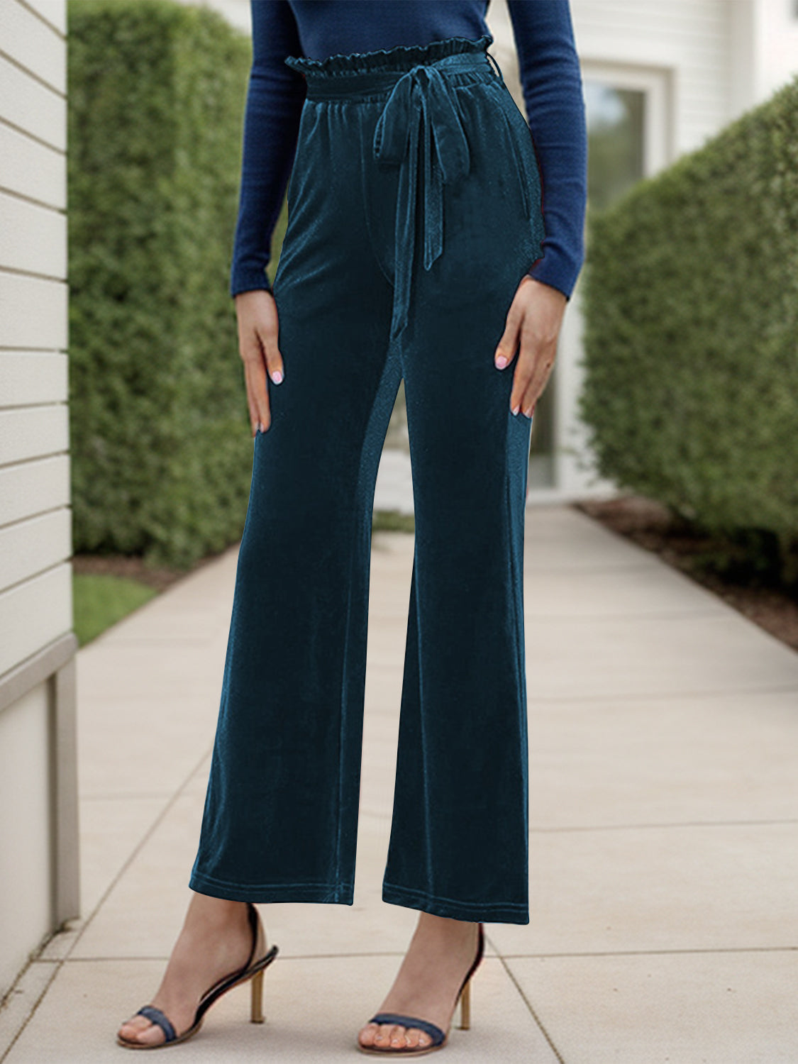Full Size Tied High Waist Bootcut Pants
