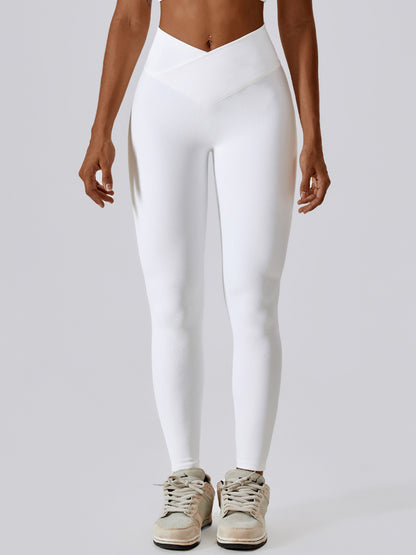 High-Waisted Nylon Leggings with Wide Band White