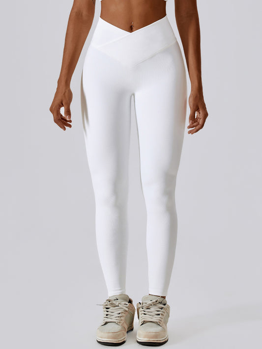 High-Waisted Nylon Leggings with Wide Band White