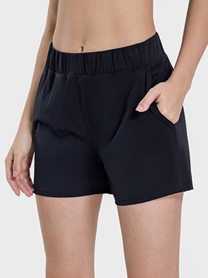 Elastic Waist Active Shorts Black