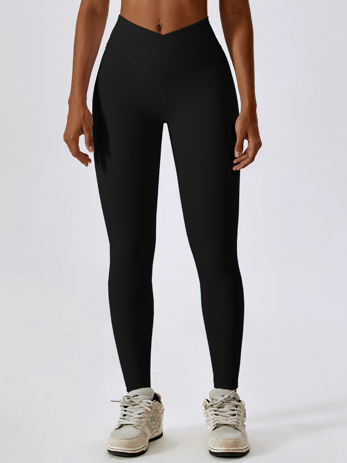 High-Waisted Nylon Leggings with Wide Band Black