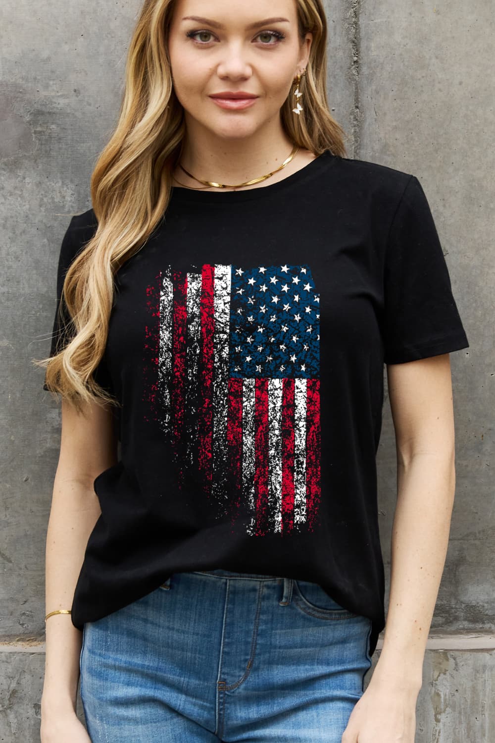 Simply Love Full Size US Flag Graphic Cotton Tee Black