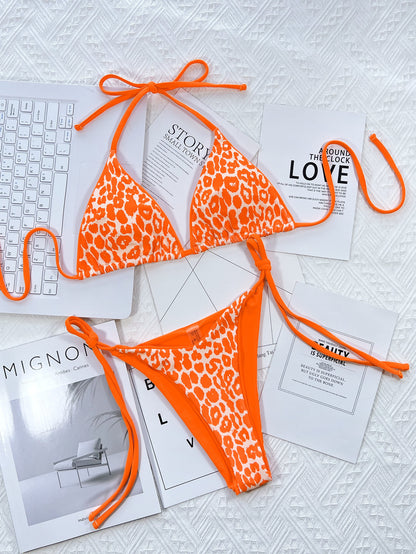 Leopard Print Tie Side Bikini Set