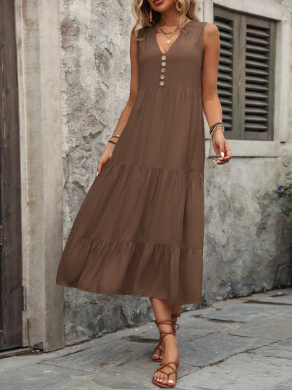 Cotton Sleeveless Dress with Decorative Buttons