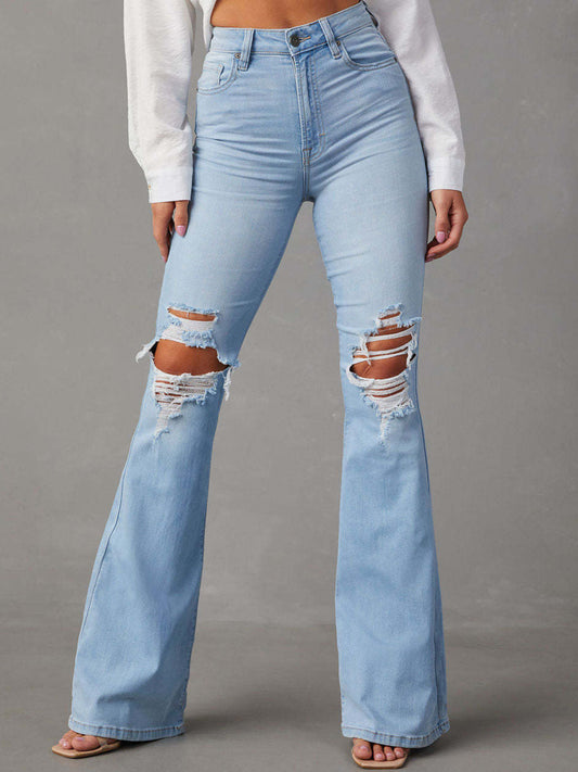 Distressed Bootcut Jeans with Pockets Light