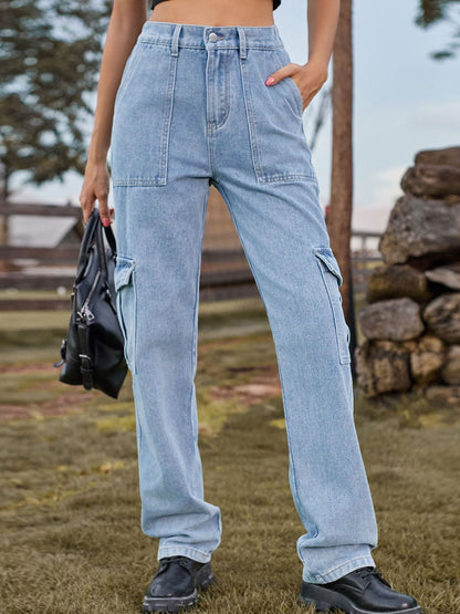 High Waist Cargo Jeans Light