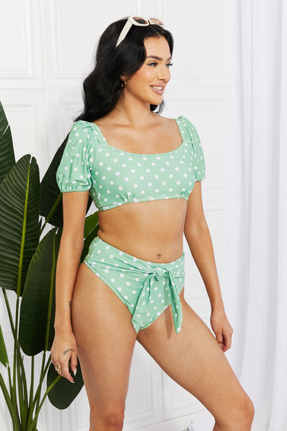 Puff Sleeve Polka Dot Bikini with Mid Rise Bottoms