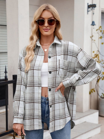 Stretchy Plaid Button-Down Shirt