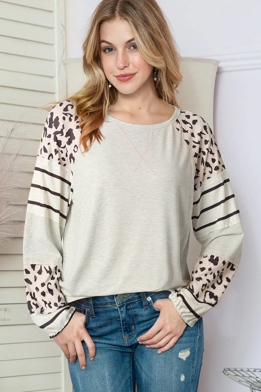 Leopard Round Neck Long Sleeve Top Ivory