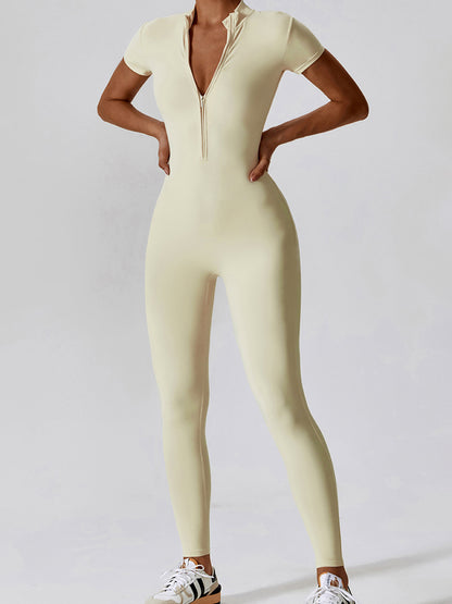 High-Stretch Nylon Half Zip Active Jumpsuit