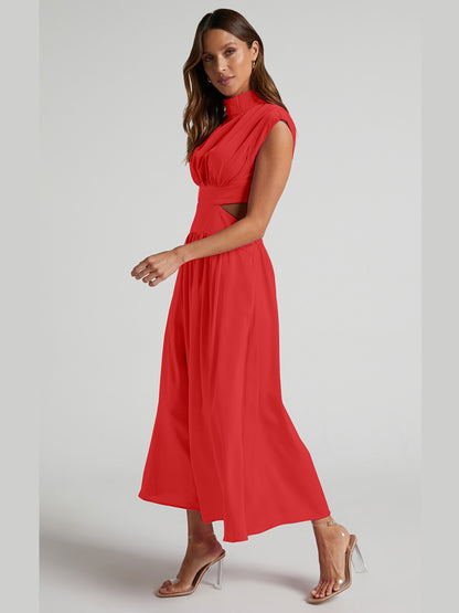 Elegant Cutout Mock Neck Sleeveless Dress