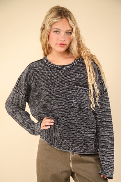 VERY J Mineral Washed Exposed Seam Sweater