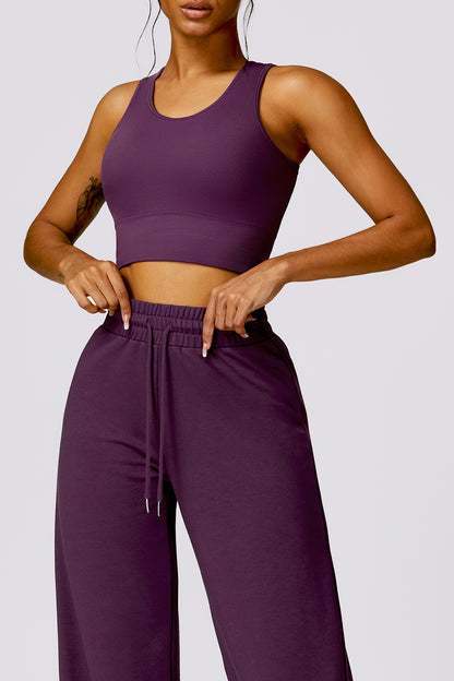 Round Neck Wide Strap Cropped Active Tank Deep Purple