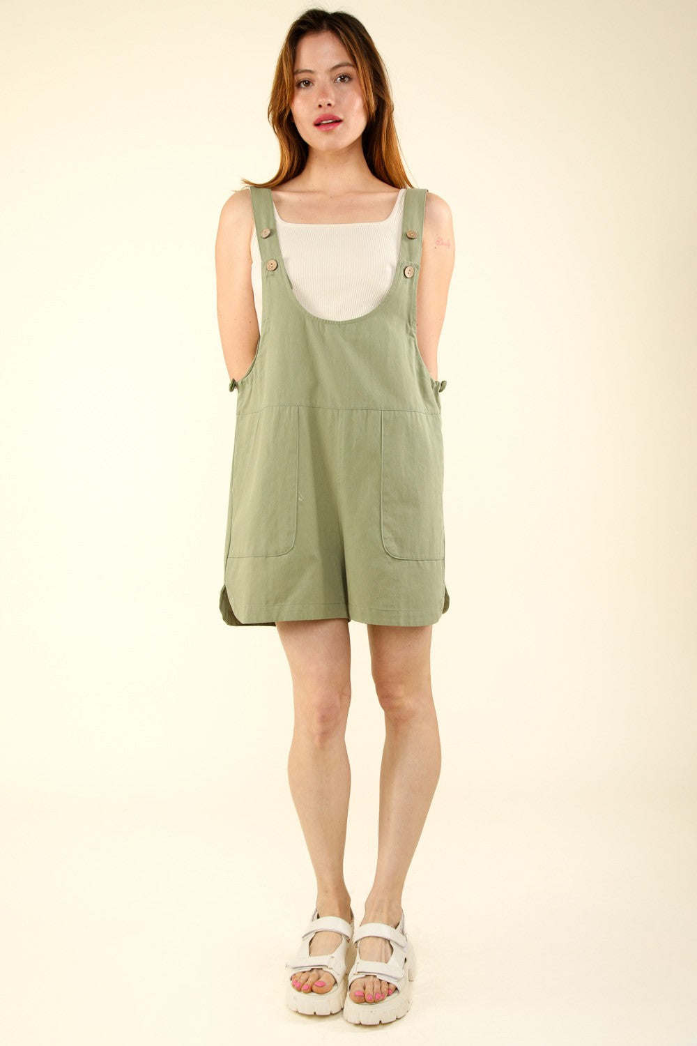 Adjustable Waist Cotton Romper with Suspenders