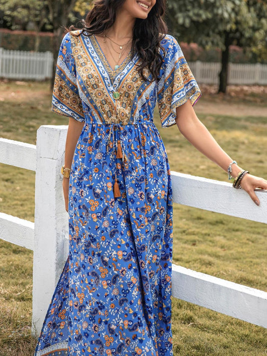 Boho Printed Maxi Dress Blue