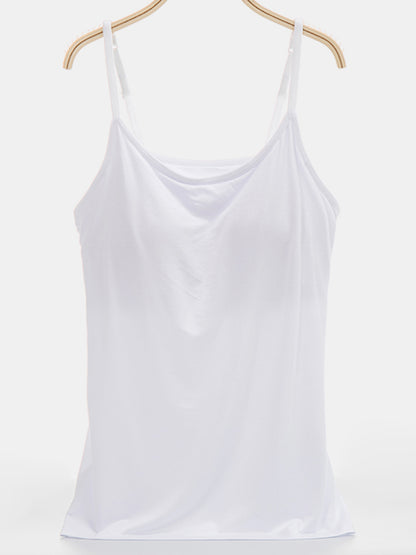 Scoop Neck Adjustable Strap Cami White