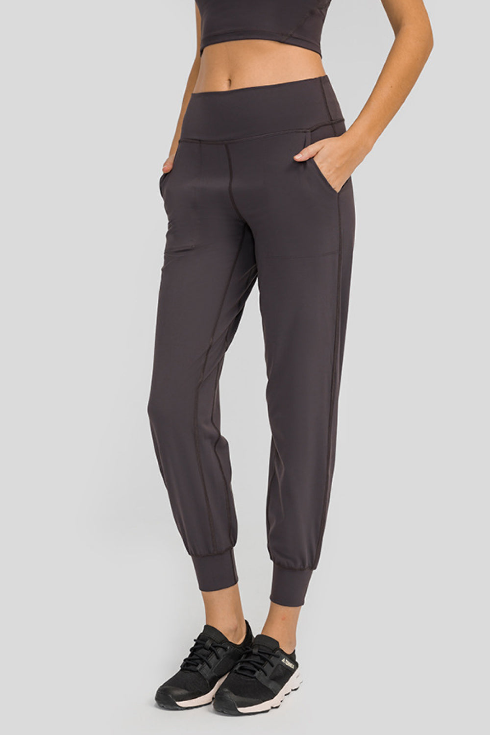 Wide Waistband Slant Pocket Pants Dark Gray