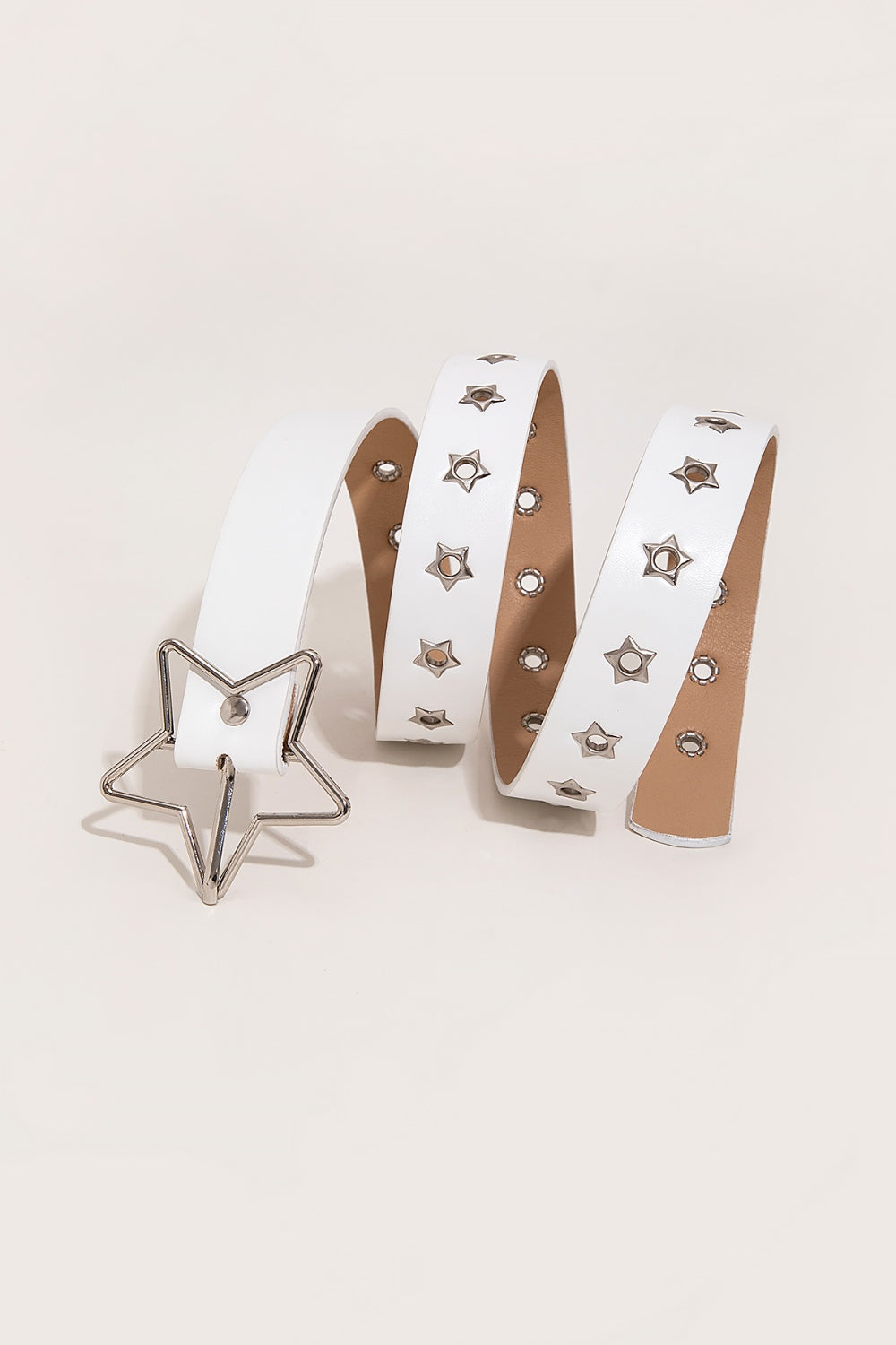 PU Leather Star Shape Buckle Belt White One Size